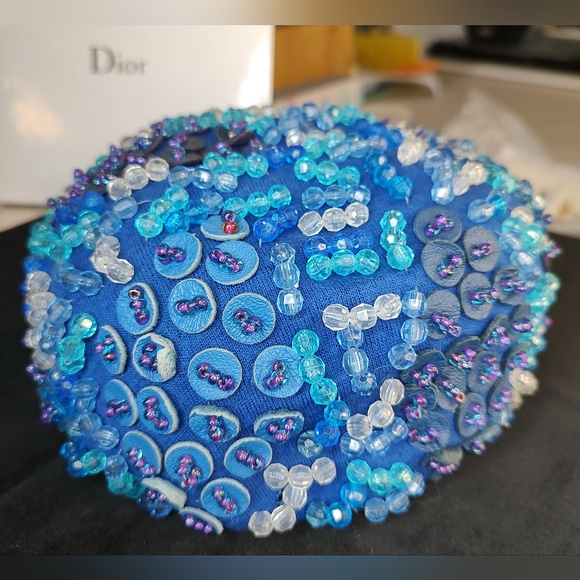 Christian Dior w COA vintage beaded HAT chapeaux BLUE 💙 excellent condition - Picture 9 of 11